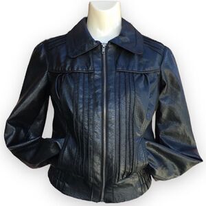 Windsor Vegan Faux Black Leather Pleated Moto Jacket